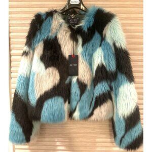 AJ Armani Jeans Multi-Color Faux Fur Jacket Size 2